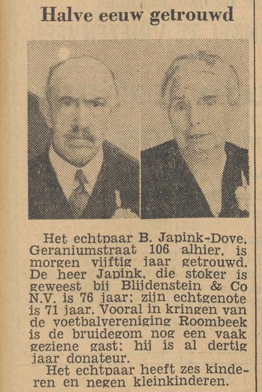 Geraniumstraat 106 B. Japink krantenbericht Tubantia 28-9-1955.jpg