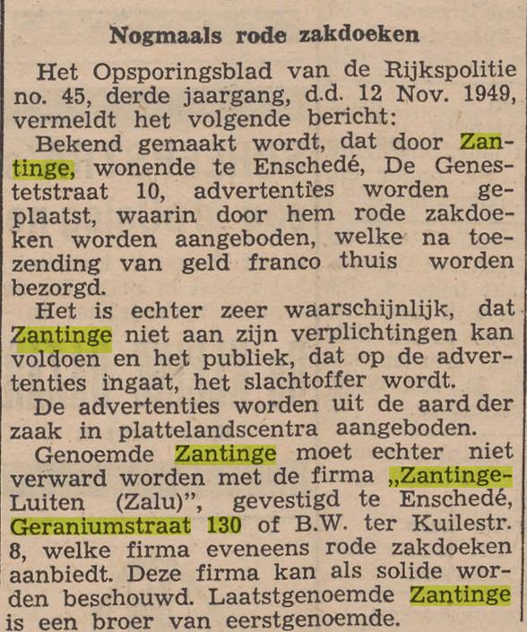 Geraniumstraat 130 Zantinge krantenbericht 22-11-1949.jpg