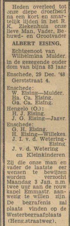 Gerststraat 4 Albert Eising overlijdensadvertentie Tubantia 30-12-1948.jpg