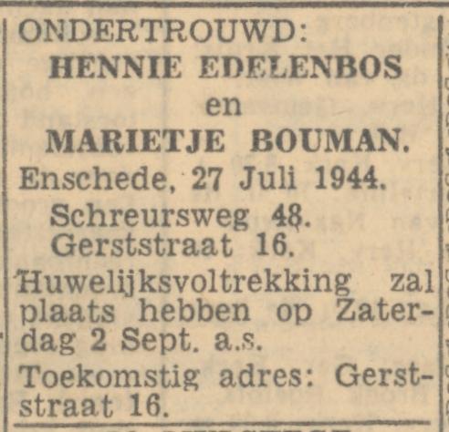 Gerstraat 16 Marietje Bouman advertentie Twentsch nieuwsblad 28-7-1944.jpg