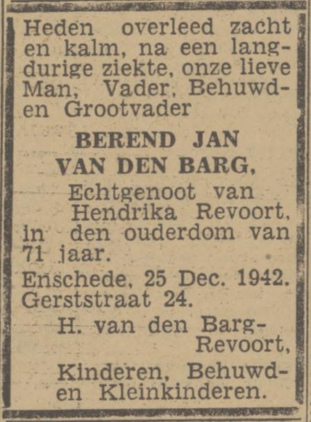 Gerststraat 24 B.J. van den Barg overlijdensadvertentie Twentsch nieuwsblad 28-12-1942.jpg