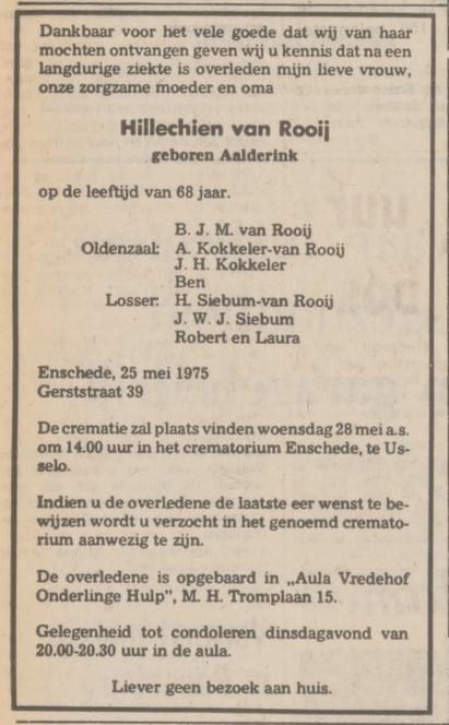 Gerststraat 39 H. van Rooij-Aalderink overlijdensadvertentie Tubantia 26-5-1975.jpg