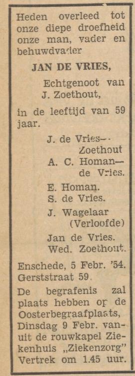 Gerststraat 59 Jan de Vries overlijdensadvertentie Tubantia 6+-2-1954.jpg
