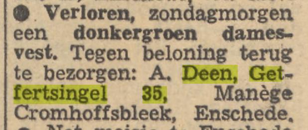 Getfertsingel 35 Manege Cromhoffsbleek A. Deen advertentie Tubantia 14-5-1958.jpg