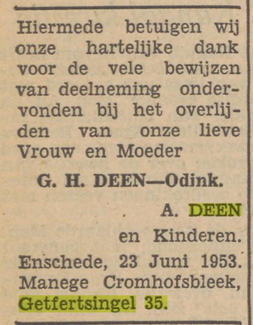 Getfertsingel 35 Manege Cromhoffsbleek A. Deen advertentie Tubantia 23-6-1953.jpg
