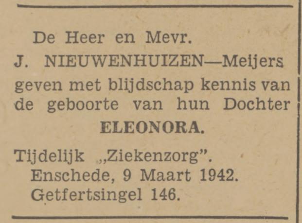 Getfertsingel 146 J. Nieuwenhuizen advertentie Tubantia 10-3-1942.jpg
