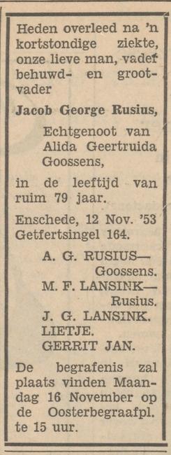 Getfertsingel 164 J.G. Rusius overlijdensadvertentie Tubantia 13-11-1953.jpg