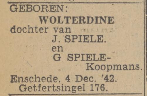 Getfertsingel 176 J. Spiele advertentie Twentsch nieuwsblad 5-12-1942.jpg