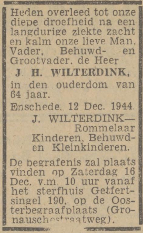 Getfertsingel 190 J,H. Wilterdink overlijdensadvertentie Twentsch nieuwsblad 16-12-1944.jpg