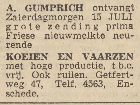 Getfertweg 47 A. Gumprich advertentie Twentsche courant 14-7-1950.jpg