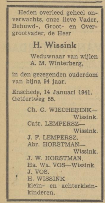 Getfertweg 55 H. Wissink overlijdensadvertentie Tubantia 15-1-1941.jpg