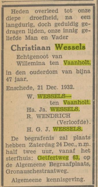 Getfertweg 63 Christiaan Wessels overlijdensadvertentie Tubantia 21-12-1932.jpg