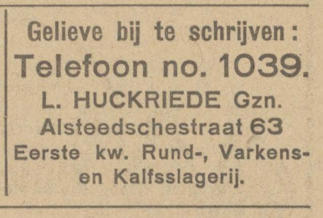 Alsteedsestraat 63 slagerij L. Huckriede advertentie Tubantia 8-9-1924.jpg