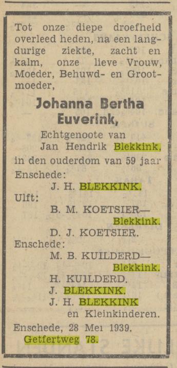 Getfertweg 78 J.B. Blekkink-Euverink overlijdensadvertentie Tubantia 30-5-1939.jpg