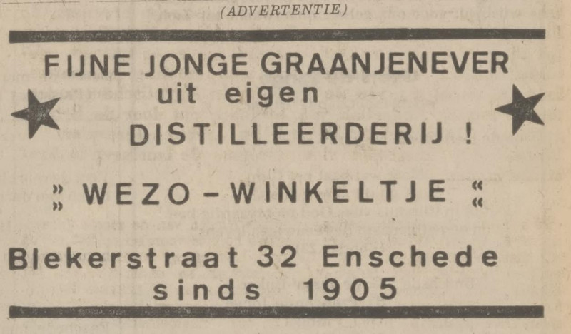 Blekerstraat 32 distillerderij Weze advertentie Tubantia 15-5-1975.jpg