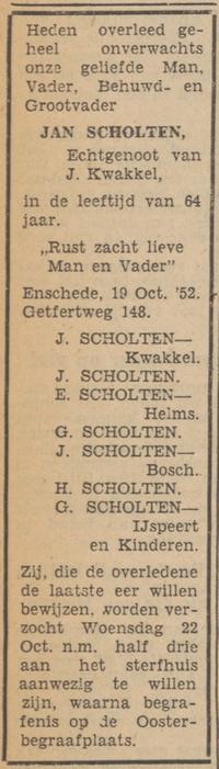 Getfertweg 148 Jan Scholten overlijdensadvertentie 20-10-1952.jpg