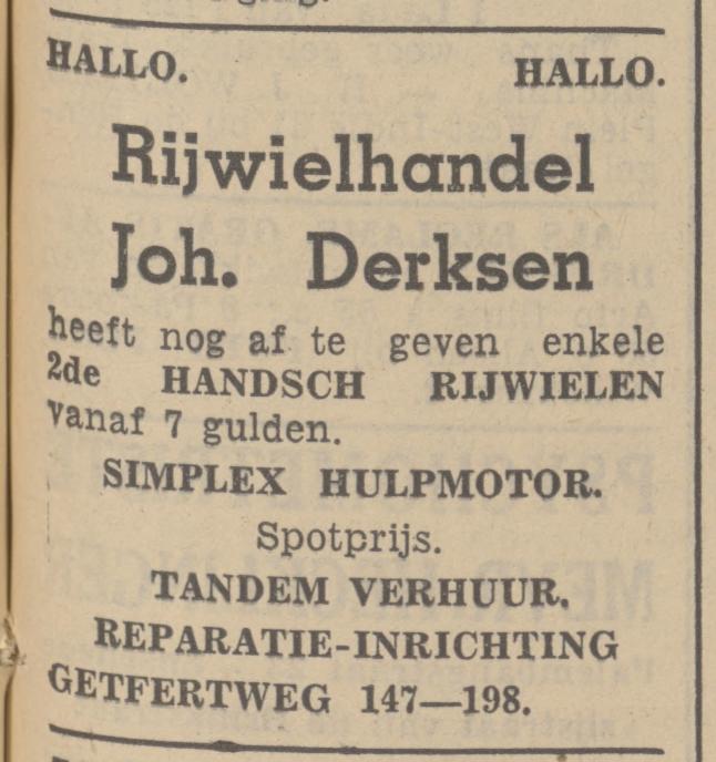 Getfertweg 198 Joh. Derksen rijwielhandel advertentie Tubantia 14-5-1938.jpg