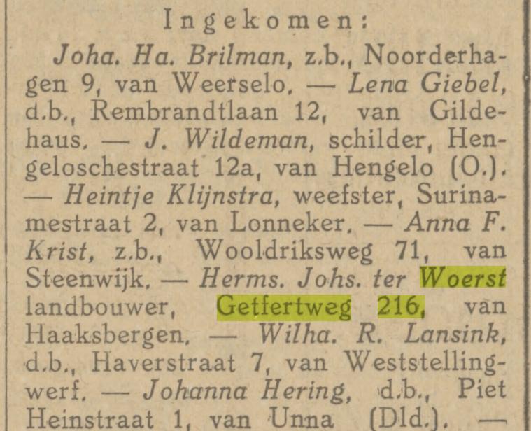 Getfertweg 216 H.J. ter Woerst krantenbericht Tubantia 6-9-1924.jpg