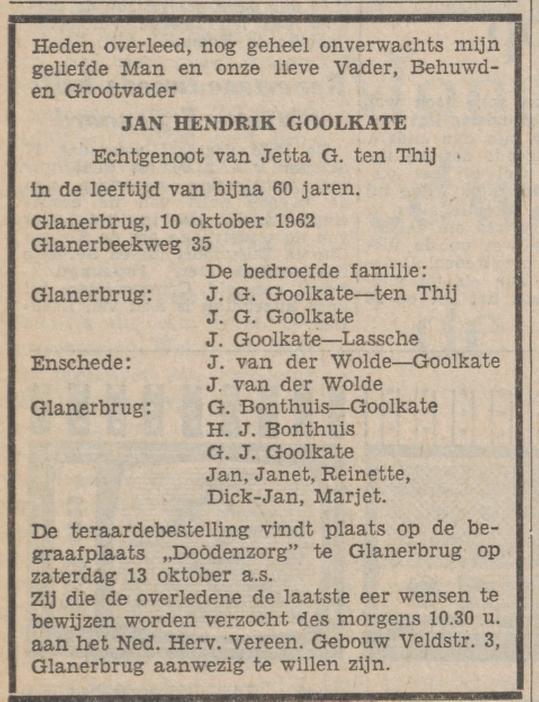 Glanerbeekweg 35 J.H. Goolkate overlijdensadvertentie Tubantia 11-10-1962.jpg
