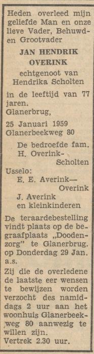Glanerbeekweg 80 J.H. Overink overlijdensadvertentie Tubantia 26-1-1959.jpg