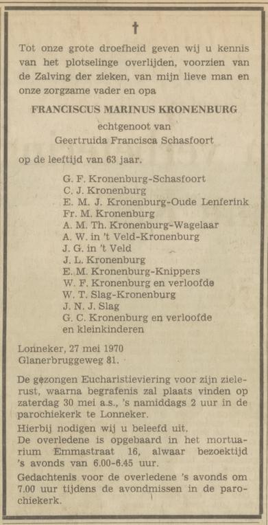 Glanerbruggeweg 81 F.M. Kronenburg overlijdensadvertentie Tubantia 28-5-1970.jpg