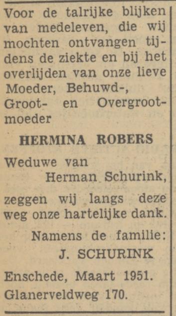 Glanerveld 170 Wed. J. Schurink-Robers advertentie Tubantia 14-3-1951.jpg