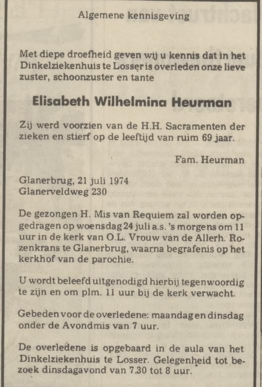 Glanerveldweg 230 E.W. Heurman overlijdensadvertentie Tubantia 21-7-1974.jpg