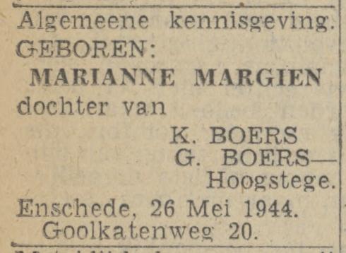 Goolkatenweg 20 K. Boers advertentie Twentsch nieuwsblad 31-5-1944.jpg