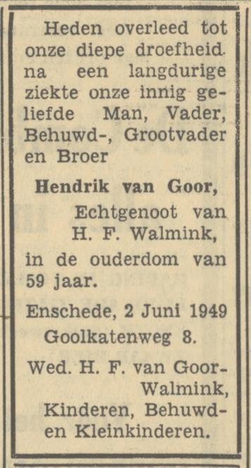 Goolkatenweg 8 Hendrik van Goor overlijdensadvertentie Tubantia 3-6-1949.jpg