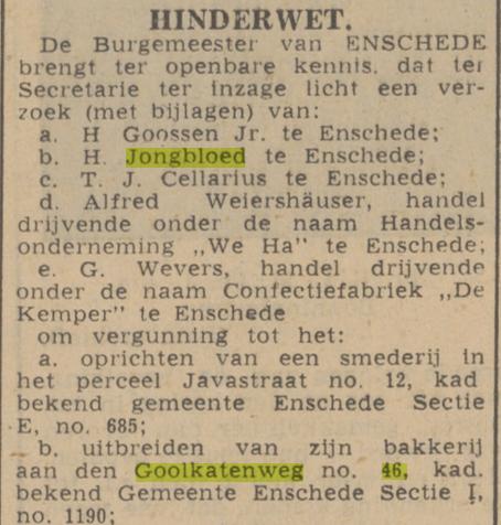 Goolkatenweg 46 bakkerij H. Jongbloed krantenbericht Twentsch nieuwsblad 20-3-1943.jpg