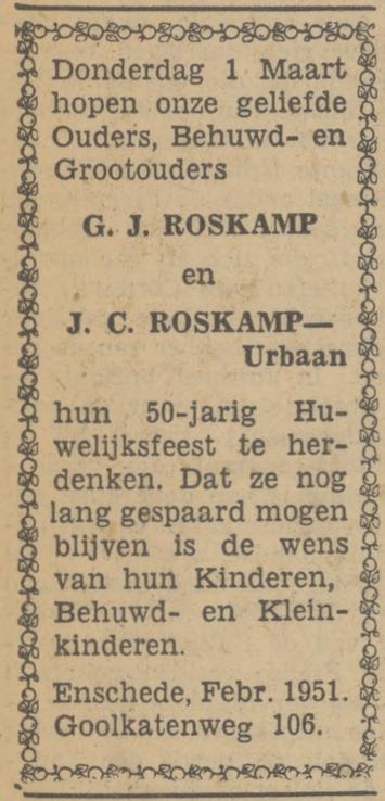 Goolkatenweg 106 G.J. Roskamp advertentie Tubantia 27-2-1951.jpg