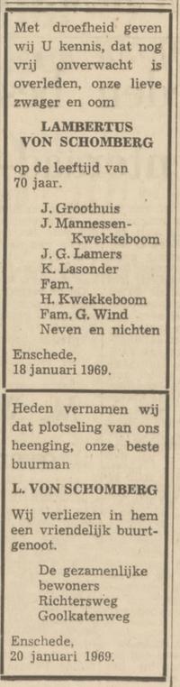 Goolkatenweg 107 L. von Schomberg overlijdensadvertentie Tubantia 21-1-1959.jpg