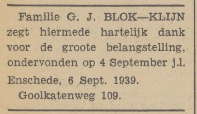 Goolkatenweg 109 Fam. G.J. Blok advertentie Tubantia 6-9-1939.jpg