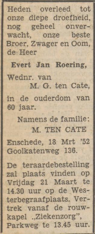Goolkatenweg 138 E.J. Roering overlijdensadvertentie Tubantia 19-3-1952.jpg