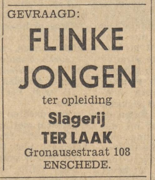 Gronausestraat 108 slagerij Ter Laak advertentie Tubantia 9-4-1962.jpg
