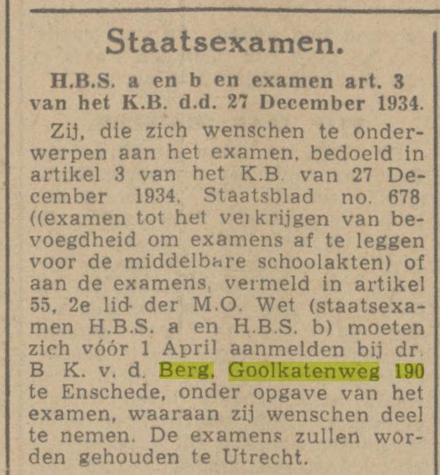 Goolkatenweg 190 Dr. B.K. van den Berg krantenbericht Twentsch nieuwsblad 15-3-1944.jpg