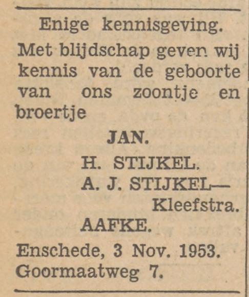Goormaatweg 7 H. Stijkel advertentie Tubantia 4-11-1953.jpg