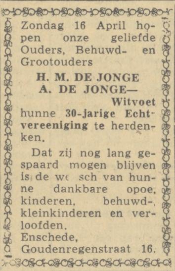 Goudenregenstraat 16 H.M. de Jonge advertentie Twentsch nieuwsblad 15-4-1944.jpg