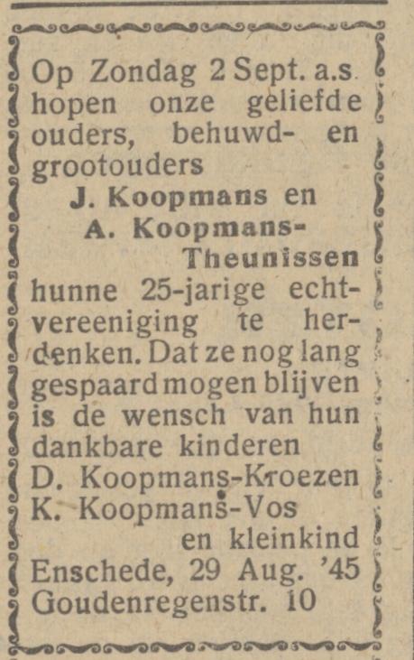 Goudenregenstraat 10 J. Koopmans advertentie Het Parool 29-8-1945.jpg