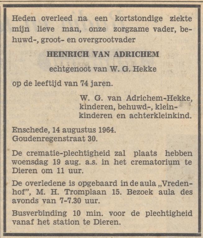 Goudenregenstraat 30 Heinrich van Adrichem overlijdensadvertentie Tubantia 17-8-1964.jpg
