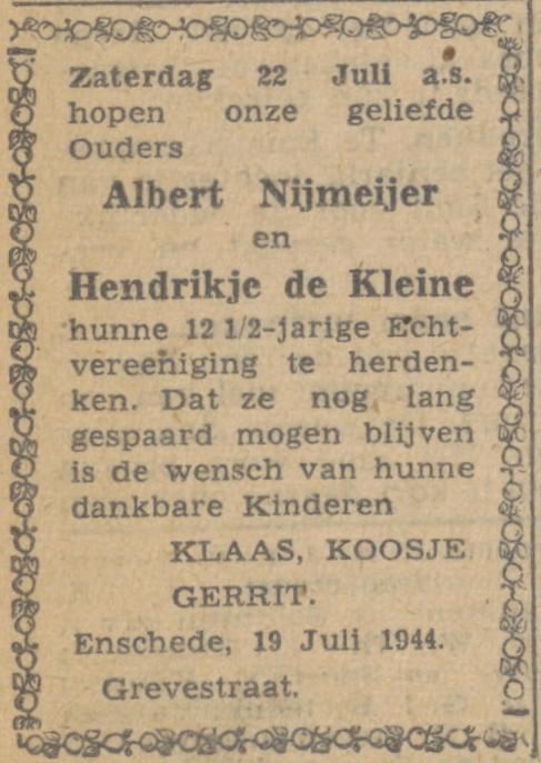 Grevestraat 16 Albert Nijmeijer advertentie Twentsch nieuwsblad 19-7-1944.jpg