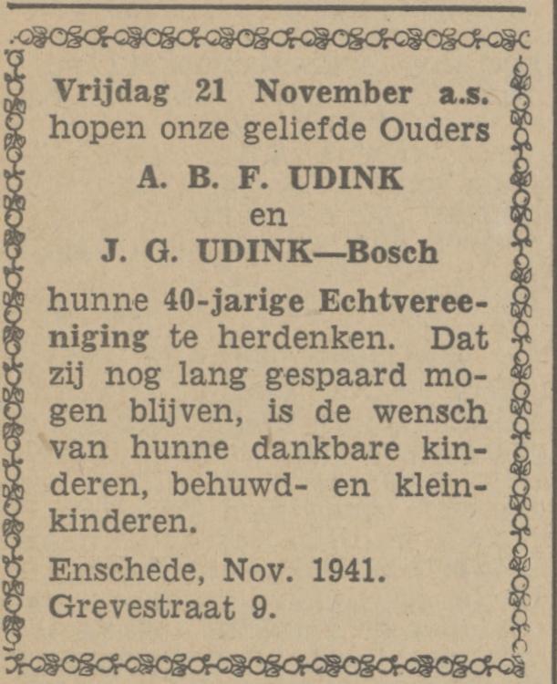 Grevestraat 9 A.B.F Udink advertentie Tubantia 19-11-1941.jpg
