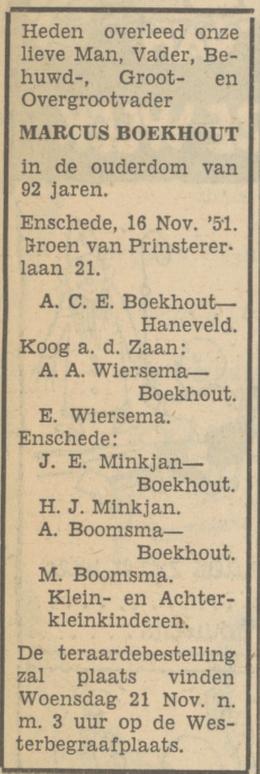 Groen van Prinstererlaan 21 Marcus Boekhout overlijdensadvertentie Tubantia 27-11-1951.jpg