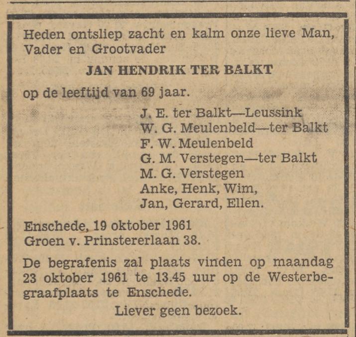 Groen van Prinstererlaan 38 J.H. ter Balkt overlijdensadvertentie Tubantia 20-10-1961.jpg