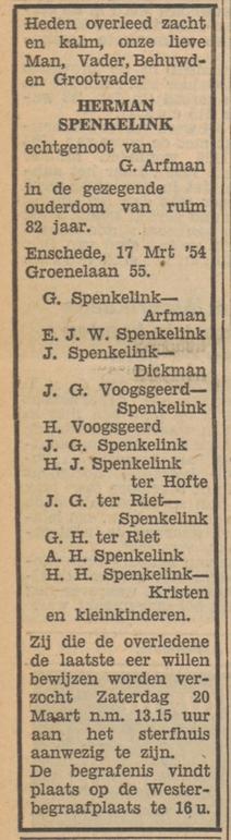 Groenelaan 55 Herman Spenkelink overlijdensadvertentie Tubantia 18-3-1954.jpg
