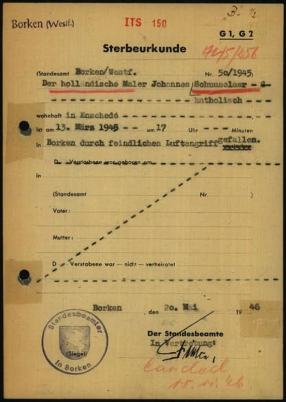Gronausedwarsstraat 34 Johannes Schunselaar oorlogsslachtoffer sterbeurkunde 20-5-1946.jpg