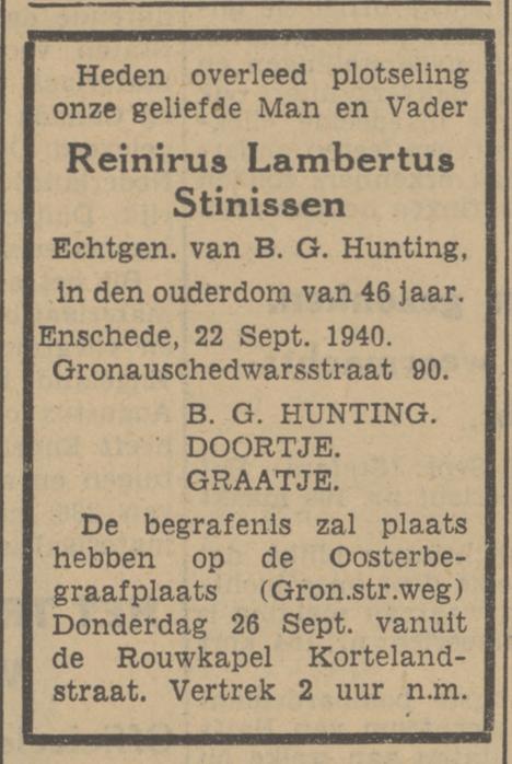 Gronausedwarsstraat 90 R.L. Stinissen overlijdensadvertentie Tubantia 23-9-1940.jpg