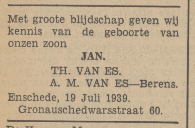 Gronausedwarsstraat 60 T. van Es advertentie Tubantia 20-7-1939.jpg