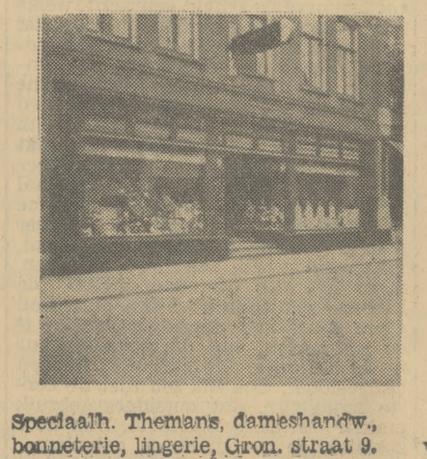 Gronausestraat 9 Speciaalhandel Themans dameshandwerken, bonnetrie, lingerie. krantenfoto Tubantia 19-6-1934.jpg