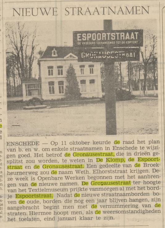 Gronausestraat De Klomp Espoortstraat krantenbericht Tubantia 7-1-1966.jpg